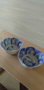 2個セット　小鉢　器　藍色　手書き　山　染付 たち吉 深川製磁 色絵 　レトロ　アンティーク
