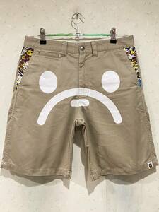 ※アベイシングエイプ A BATHING APE MILO マイロ 切替 ハーフ ショート チノ ワーク パンツ ベージュ M 　　　　 BJBB.G