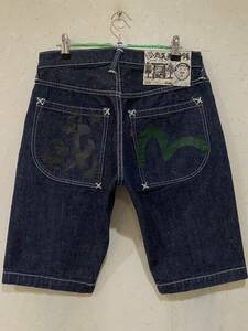 ※新恵美寿神頭 EVISU エヴィス エビス 戎 カモメペイント LOT 2005 セルビッチ ハーフ ショート デニムパンツ 濃紺 日本製 30 BJBB.G