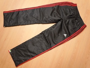 q989★adidas climastorm アディダス★状態良好 サイドライン入り パンツ L★黒 赤★即決★