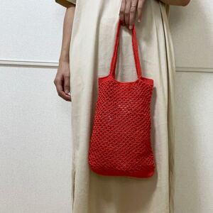 ★SUMMER SALE★ *ハンドメイドバッグ*レッド クロシェ トートバッグ コットン 手編み バッグ ミニトートバッグ