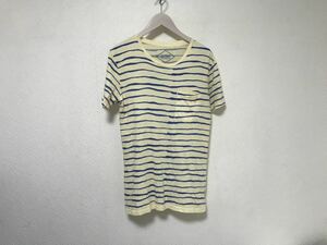 本物アルトゥルーALTRUコットンボーダー柄ラグビー半袖TシャツミリタリーアメカジサーフメンズイエローストリートSアメリカ製