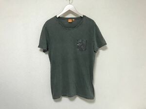 本物ヒューゴボスHUGOBOSSコットンポケット染め加工プリント半袖TシャツビジネススーツアメカジサーフミリタリーメンズグレーSポルトガル製