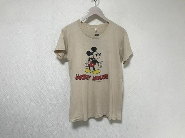 本物ディズニーDisneyミッキーマウス両面プリント半袖TシャツアメカジサーフミリタリーメンズベージュMアメリカ製ヴィンテージ70年代