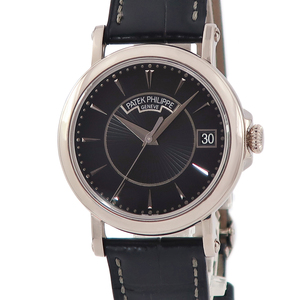 【3年保証】 パテックフィリップ カラトラバ オフィサー 5153G-001 K18WG無垢 黒 バー ギヨシェ ハンターケース 自動巻き メンズ 腕時計