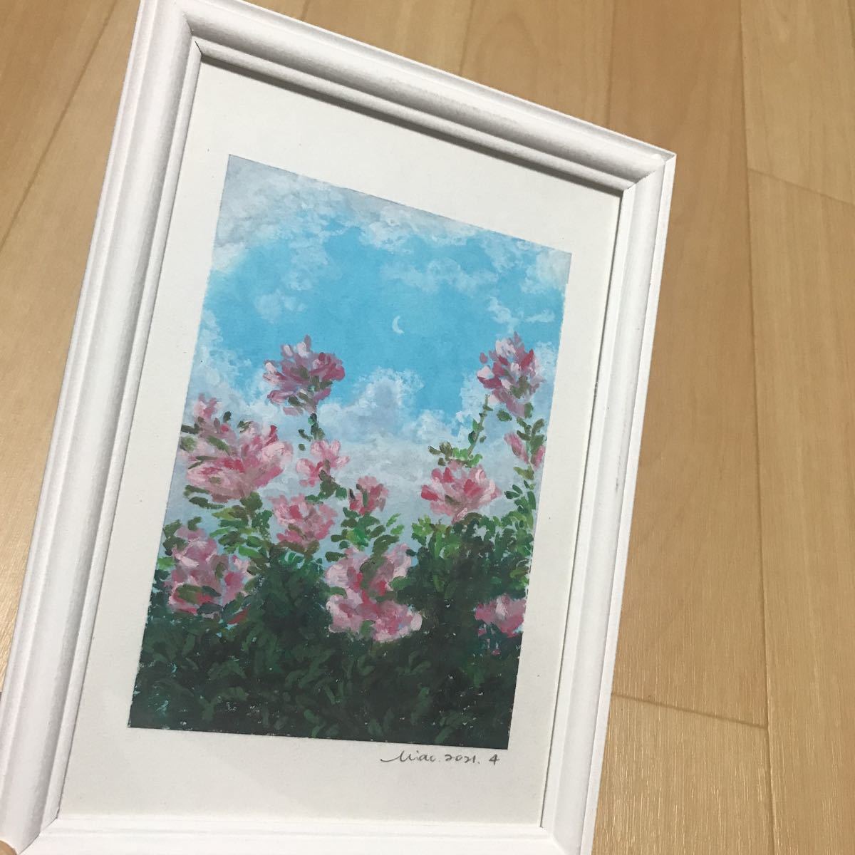 手工油画棒艺术画原创画框花月牙, 艺术品, 绘画, 粉彩画, 蜡笔画