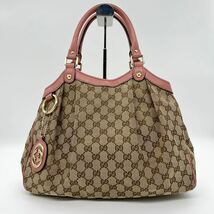 1円【極美品 最高級】 グッチ GUCCI GG柄 スプリーム ハンドバッグ ピンク レザー キャンバス 鞄 カバン_画像1