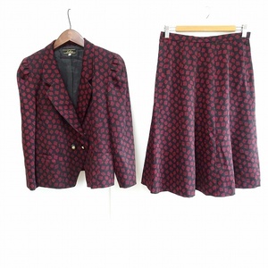 #anc Leilian Leilian skirt suit 11 black red total pattern double flair lady's [754587]