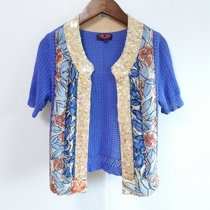 #snc Yuki Torii YUKITORII cardigan 38 purple short sleeves knitted spangled floral print see-through lady's [757610]