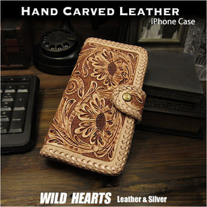 iPhone 12mini iPhone case smartphone case notebook type leather case original leather case Carving hand made natural magnet 