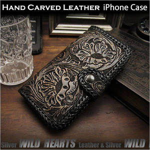 Art hand Auction iPhone 11Pro iPhone case Smartphone case Notebook type Leather case Carving Handmade Saddle leather Magnet, accessories, iPhone Cases, For iPhone 11 Pro