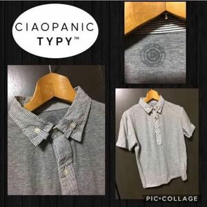 ■CIAOPANIC TYPY チャオパニックティピー　半袖カットソー 襟付き 胸元ボタン　ボーダー 綿100% 薄手　メンズM 美品
