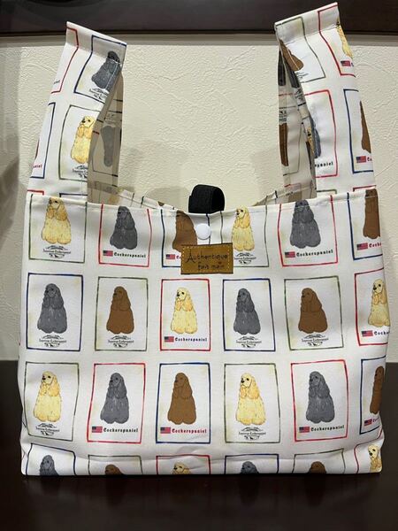 ハンドメイド☆エコバッグ・コンビニサイズ/撥水加工生地/犬柄・アメコカ/ポスター風