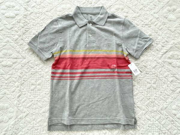 ★新品★GAP KIDS★カラフル ボーダー ポロシャツ★140★グレー★