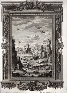 1732年 ショイヒツァー 神聖自然学 銅版画 Tab.613 イザヤ書 第34章 11-15節