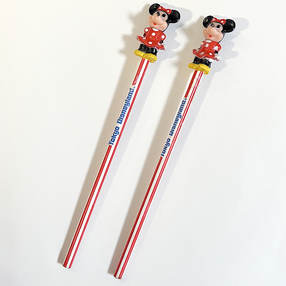 レトロ 東京ディズニーランド マスコット付 鉛筆 ミニーマウス　2本セット フィギュア