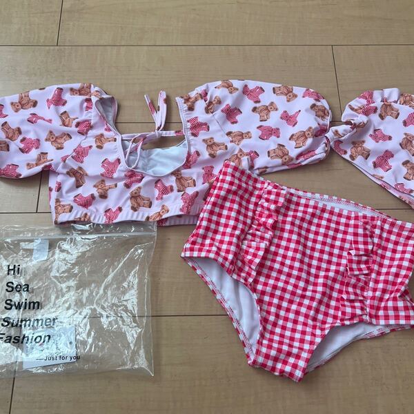 セパレート水着 女の子水着 韓国水着 クマ 熊柄 テディベア 130cm 140cm スイミング ポロベア 水泳