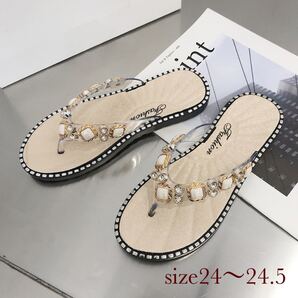 新品!残りわずか!大人気 オシャレ 可愛い ビジュー付 サンダル ビーサン ホワイト 24センチ