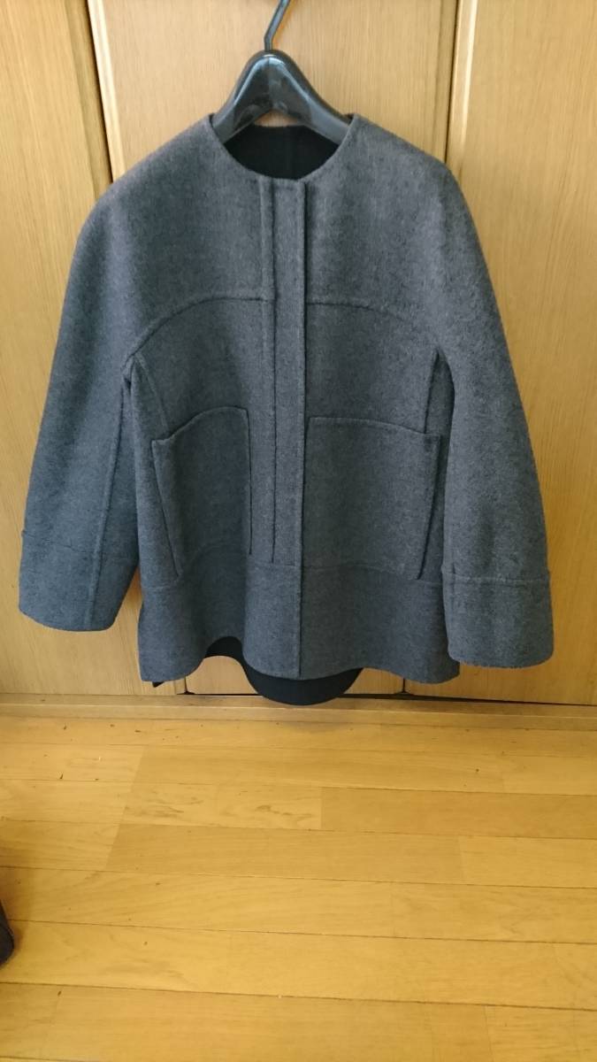 Drawer*2022AW完売 リバーシブルノーカラージャケットコート 黒×グレー
