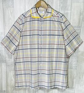 * multicolor * United Arrows BLUE:LABEL short sleeves shirt L size yellow / tea / blue check pattern same pattern button men's USED old clothes 0188-1