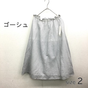 EZ2716●ゴーシュ : リネンコットン プリントギャザースカート●2●白 リネン 定価\30000+税