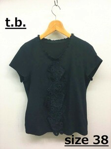 EZ2628●t.b. 刺繍 パッチ 半袖 カットソー●38●ブラック センソユニコ マツオインターナショナル Tシャツ