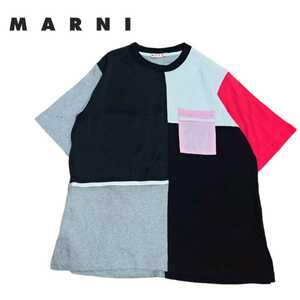 【MARNI】異素材切り替え パッチワークポケットTシャツ 36