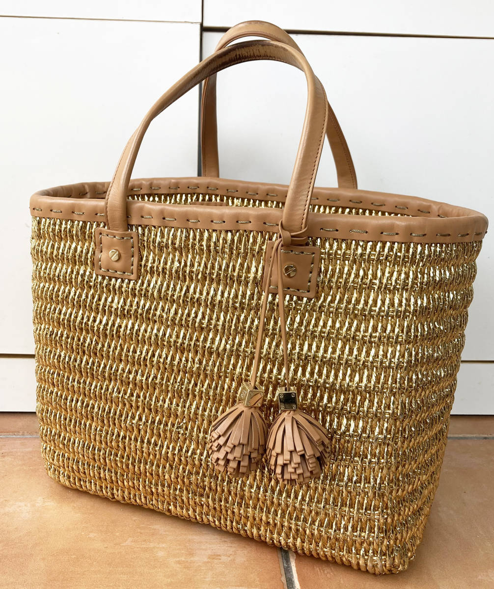 フラワーB ブルーグレイ 美品♡トリーバーチ エラ ストロー ミニ