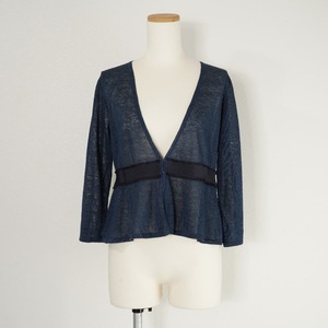  Rena unLESTERAre Stella linen. long sleeve cardigan feather weave V neck blue 