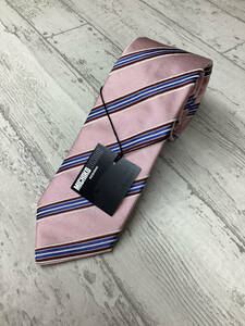 新品ミチコロンドン日本製ネクタイ　ピンク系　綺麗な明るいストライプ　 シルク100%お買い得サービス