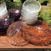 昭和レトロ　夏　プレスガラス　カットガラス　ガラス器　皿　小鉢　色ガラス　デザート　洋食　和食　_画像5