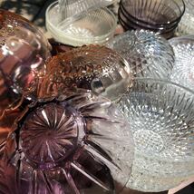 昭和レトロ　夏　プレスガラス　カットガラス　ガラス器　皿　小鉢　色ガラス　デザート　洋食　和食　_画像8