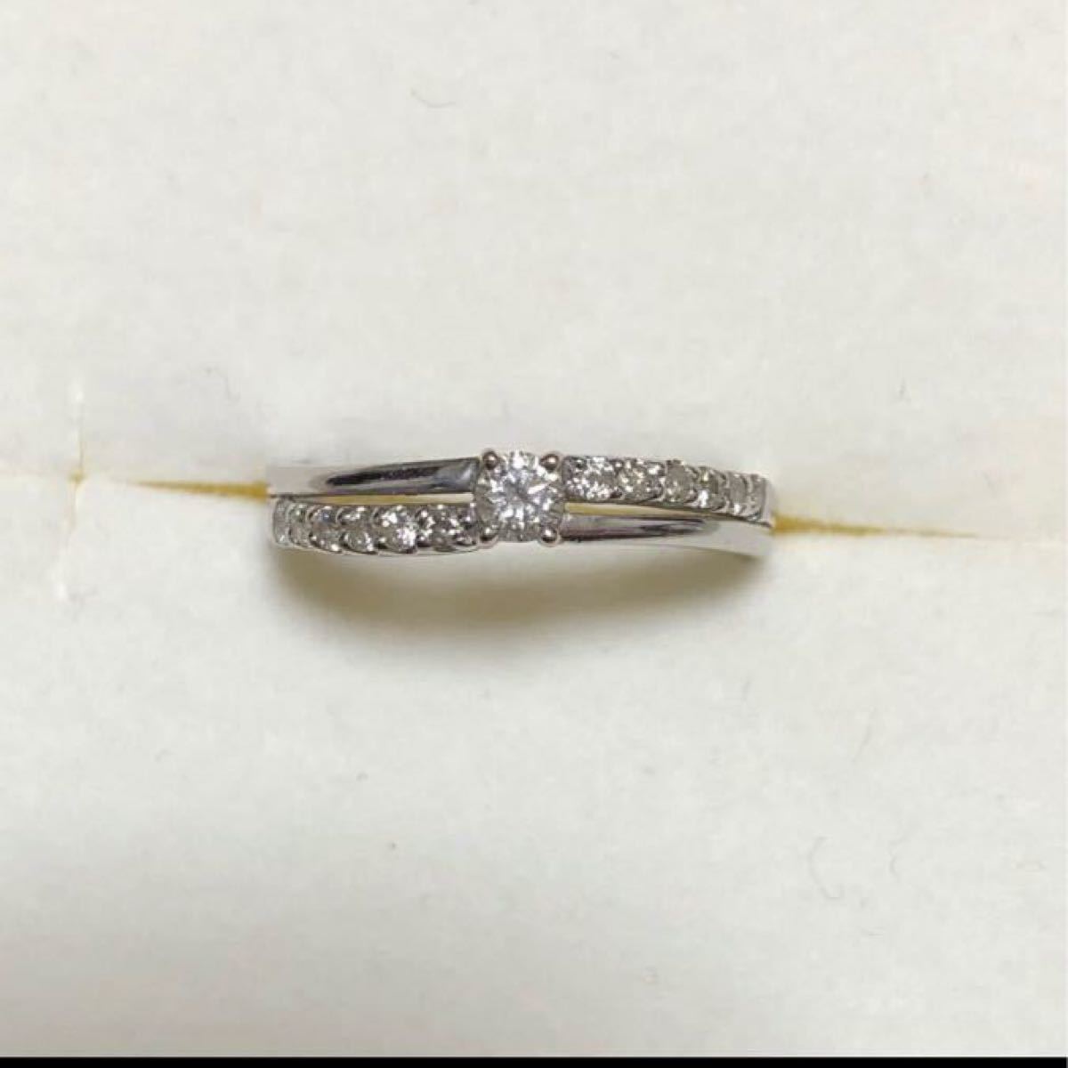 新品同様]K18YGPt950ゴールドプラチナ二色天然ダイヤモンドリング指輪