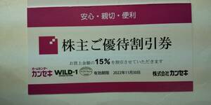 ホームセンターカンセキ株主優待15％割引券２枚（送料無料）