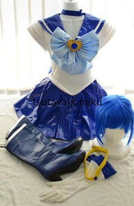  high quality new work enamel sailor Mercury Leotard costume play clothes manner shoes . wig optional 