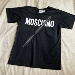 美品 MOSCHINO COUTURE モスキーノ クチュール ジッパー装飾 ロゴ プリント クルーネック 半袖 コットン Tシャツ 黒 ブラック XS ◇7の画像1