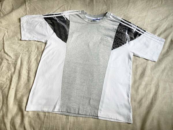 adidas Originals アディダス オリジナルス LA Pack Boxy Trefoil Logo T-Shirt 柄切替 コットン 半袖 Tシャツ グレー 白 黒 L ◇7