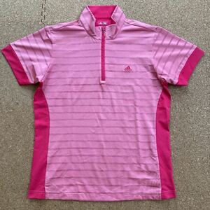 adidas アディダス ポロシャツ　半袖シャツ ハーフジップ　golf 半袖　テーラーメイド　ゴルフ　ゴルフシャツ OTサイズ レディース ピンク