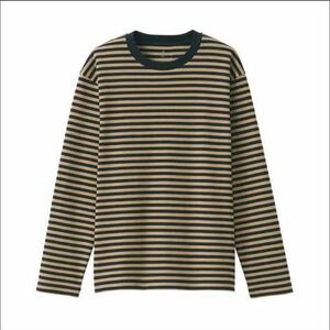 【新品】 MUJI 無印良品 スムース編み長袖Ｔシャツ 婦人Ｌ・ベージュストライプ /44773871/2022.06.//129/