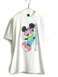 90s USA製 ■ ディズニー オフィシャル ミッキー マウス プリント 半袖 Tシャツ ( メンズ レディース XL ) 古着 90年代 キャラクター 白