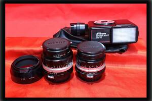 7.27.29 レンズ Nikon NIKKOR-O Auto 35mm F2 / NIKKOR-HC AUTO　50mm　f2 ニコン；スピードライトSB-12　ジャンク扱い　売り切り