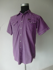  free shipping beautiful goods! GO WEST Denim western shirt purple short sleeves work shirt 2(M)go- waist 