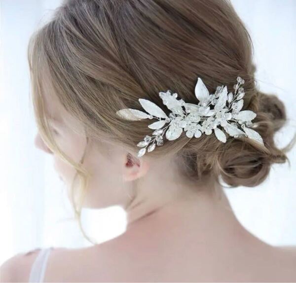 ウェディング 結婚式 ヘッドドレス お花ヘアアクセサリー シルバー