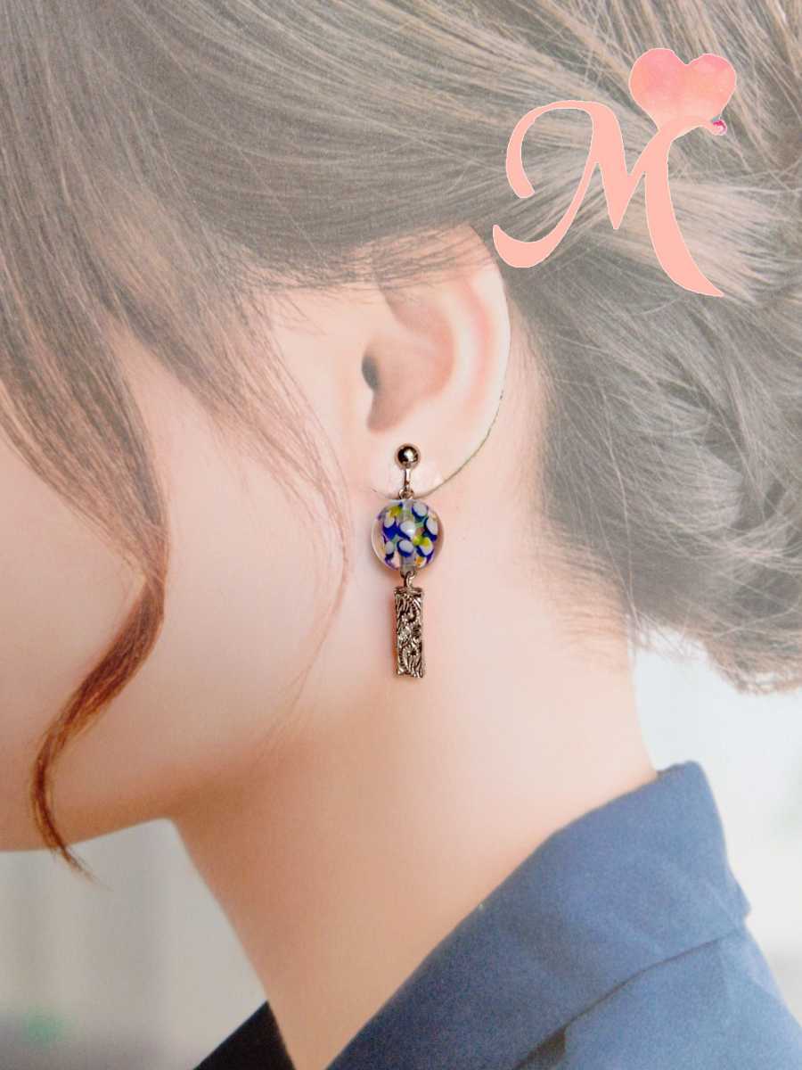 Handmade earrings or titanium earrings or hypoallergenic hook earrings Glass beads Wind chimes Yukata, Handmade, Accessories (for women), Earrings, Earrings