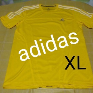 【超美品】adidas アディダス 速乾メッシュ プラクティスシャツ Tシャツ XLサイズ イエロー 半袖 サッカー ラグビー
