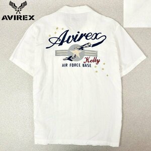 美品 上野商会 AVIREX アヴィレックス 6165119 コットンリネン KELLY EMBROIDERY 半袖 オープカラーシャツ ホワイト XL メンズ-