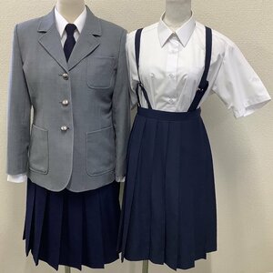 IT107-2 (中古) 栃木県 陽北中学校 6点セット/ML/M/L/W66/W63/ブレザー/ベスト/ブラウス/吊りスカート/ネクタイ/夏冬/制服/高校/学生服