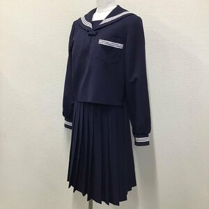 O682 (中古) 兵庫方面 校名不明 セーラー服 上下セット /11/W63/丈60/ヒダ24本/白3本/紺/SIMOKAWA/冬服/制服/高校/中学校/学生服/女子学生