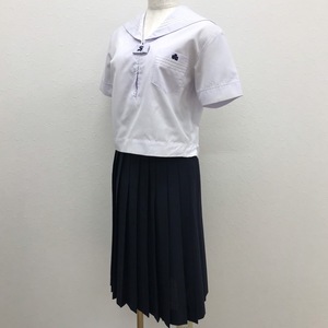 K588 (中古) 兵庫県 松陽中学校 セーラー服 上下セット /L/W72/丈68/白3本ライン/スカート/NIKKE/半袖/夏服/制服/中学/高校/女子学生/学生