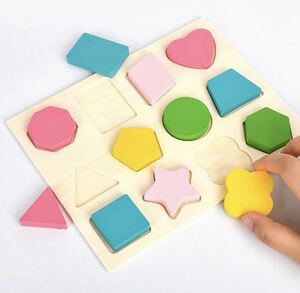 型はめパズル 木製 色付き 幼児 知育玩具 形状認知 知的発達 子供 マカロン色